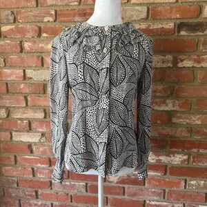 Tory Burch 100% Silk Black and White Leaf Print Blouse